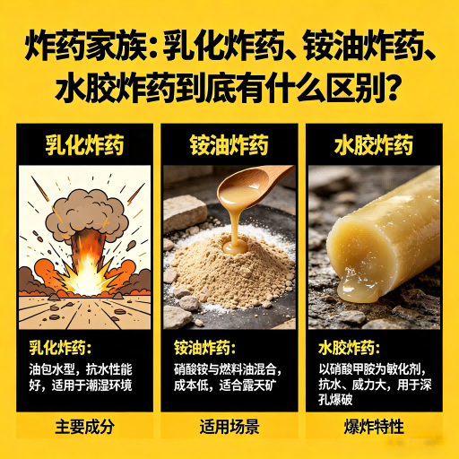 修文炸药家族：乳化炸药、铵油炸药、水胶炸药到底有什么区别？